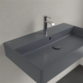 VILLEROY &amp; BOCH Memento 2.0 závesné umývadlo s otvorom (spodná strana brúsená), s prepadom, 800 x 470 mm, Graphite, s povrchom CeramicPlus, 4A228GI4