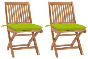 Záhradné stoličky 2 ks, jasnozelené podložky, tíkový masív 3062459