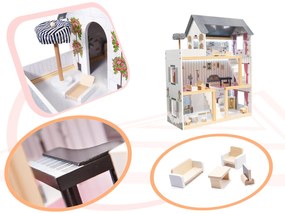 KIK MDF drevený domček pre bábiky + nábytok 78cm čierny LED