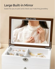 Šperkovnica 3-zásuvková so zamatovou podšívkou, biela