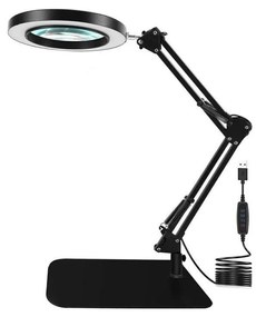 LED Stmievateľná stolná lampa s lupou LED/11W/5V čierna
