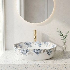 Rea Veronica Mat, umývadlo na dosku 485x350x135 mm, biela-modrá-vzor, REA-U3900