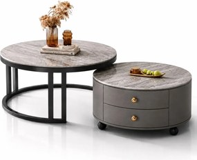 LuxuryForm DESIGN Konferenčný stolík ORION 70 × 70 / 50 × 50 cm – sivý / sivý mramor (set 2 ks)