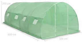 vidaXL Skleník s oceľovými základmi 18 m² 600x300x200 cm-