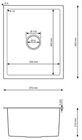 Erga HD, 1-komorový oceľový drez 370x450x210 mm, oceľová, ERG-MLS-HD3745