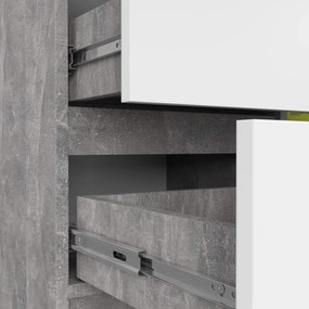 Komoda JERRY K 80 cm 1 dvere 3 zásuvky betón/biela