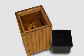 Štvorcový drevený truhlík s plastovou vložkou - svetlohnedá, 25x25x25