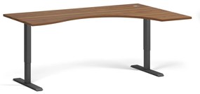 Výškovo nastaviteľný stôl, 2 motory, 745 - 1215 mm, ergonomický L/P, doska 1800 x 1200 mm, čierna podnož, orech