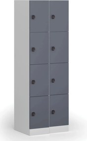 Šatníková skrinka S1 s úložnými boxmi, 4 boxy, 1850 x 300 x 500 mm, demont, kódový zámok, modré dvere