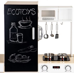 ECOTOYS Veľká drevená detská kuchynka XXL s LED a tabuľou