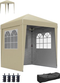 Záhradný stan Outsunny s možnosťou rozloženia 2 x 2 m, výškovo nastaviteľný, 3 úrovne, anti-UV 30+, 3 bočné steny s 4 pieskovými vrecia a 1 nosnou taš