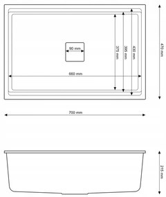 Gamma Decor 7050, 1-komorový granitový drez 700x470x220 mm, biela, GMA-ZLE000107