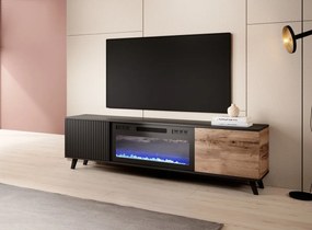 TV stolík Random 180 cm s krbom dub wotan/čierny