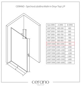 CERANO - Sprchová zástena Walk-in Onyx Top L/P - guľatá vzpera - chróm, transparentné sklo - 100x200 cm, CER-CER-8050BD1697