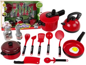 LEAN TOYS Sada kuchynských hrncov a doplnkov - červená