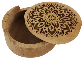 AMADEA Drevená krabička guľatá mandala, masívne drevo, 8 cm, český výrobok