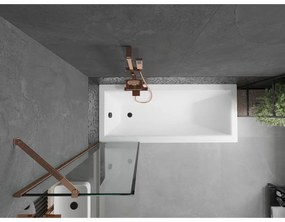 Mexen Next, vaňová zástena 1-krídlová 50 x 150 cm, fixné krídlo, 6 mm číre sklo s čiernym vzorom, ružové zlato profil, 895-050-000-00-70-60