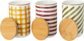 Súprava 3 kameninových dóz s vekom Burgundy & Olive – 10*10*15,8 cm