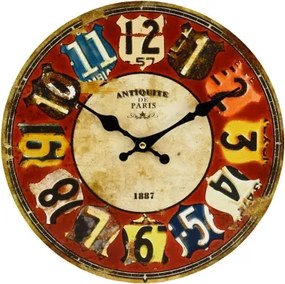 Nástenné hodiny 30 cm, barevné, vintage, MDF%