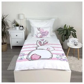 Bielo-ružové bavlnené detské obliečky do postieľky 100x135 cm Bunny "Sweet" – Jerry Fabrics