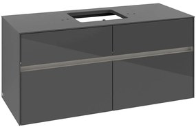 VILLEROY &amp; BOCH Collaro závesná skrinka pod umývadlo na dosku (umývadlo v strede), 4 zásuvky, s LED osvetlením, 1200 x 500 x 548 mm, Glossy Grey, C128B0FP