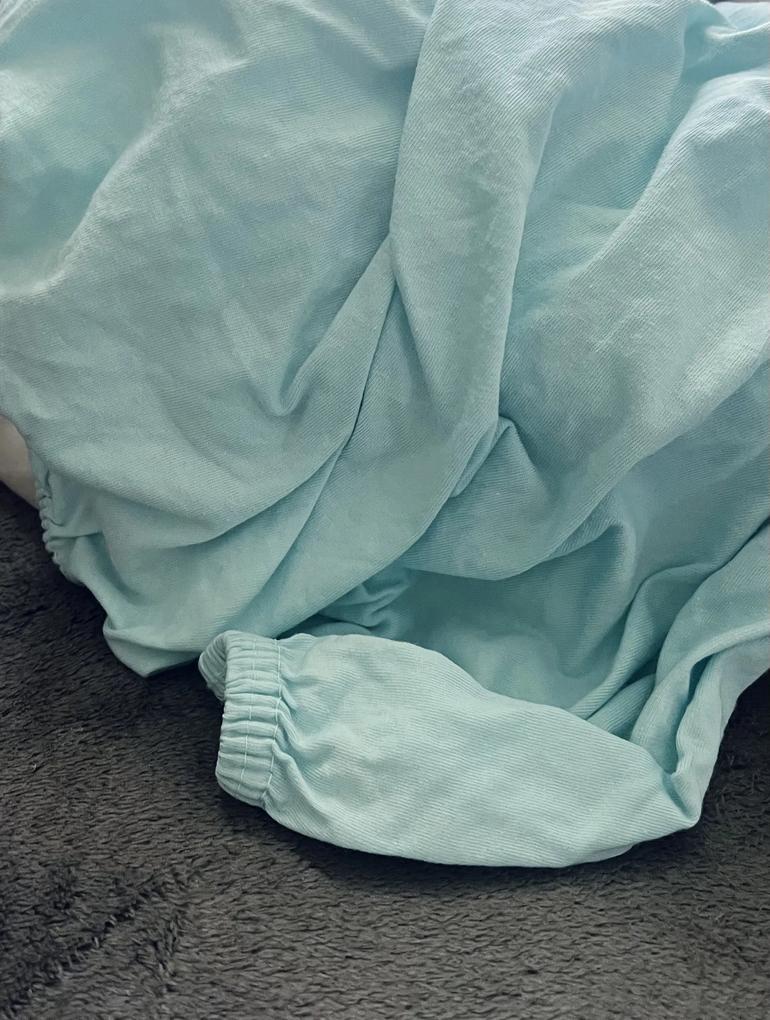 Veľmi príjemný materiál. Plachta má gumičku, čiže sa nešmýka. Jedine mínus je farba. Objednala som mentolovú a plachta čo mi prišla má farbu skôr svetlo modrej či pastelovej modrej. Síce aj táto farba nám vyhovuje, preto si plachtu nechám. 